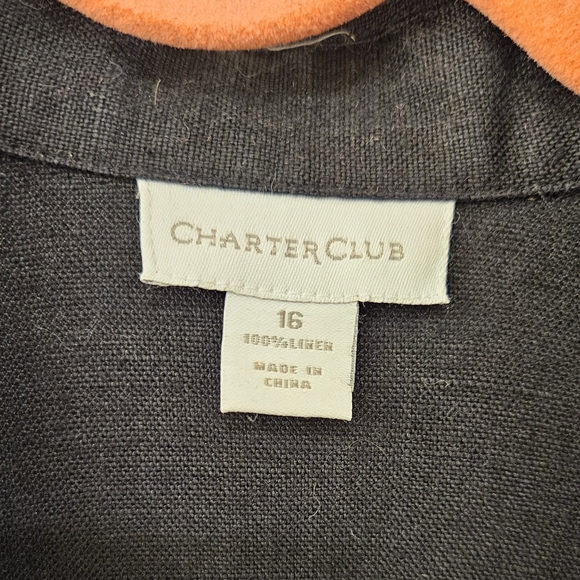 NWOT - Linen - Charter Club - Black Midi Shirt Dress  - Size 16 - Picture 6 of 11